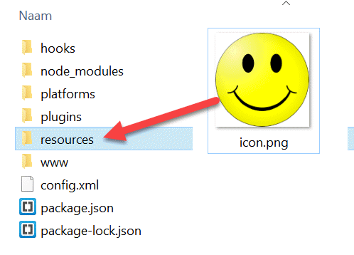 Plaats 'icon.png' in de map 'resources'