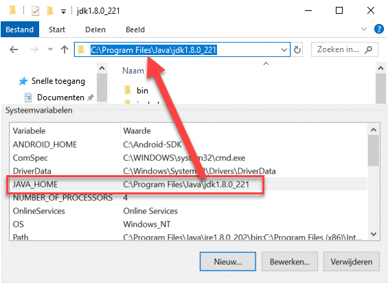 Pad naar JDK